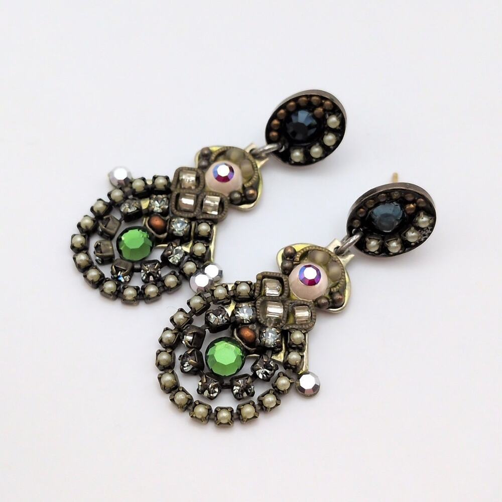 Ayala Bar Rhinestone Beaded Handcrafted Artisan Drop Dangle Earrings 1.65in